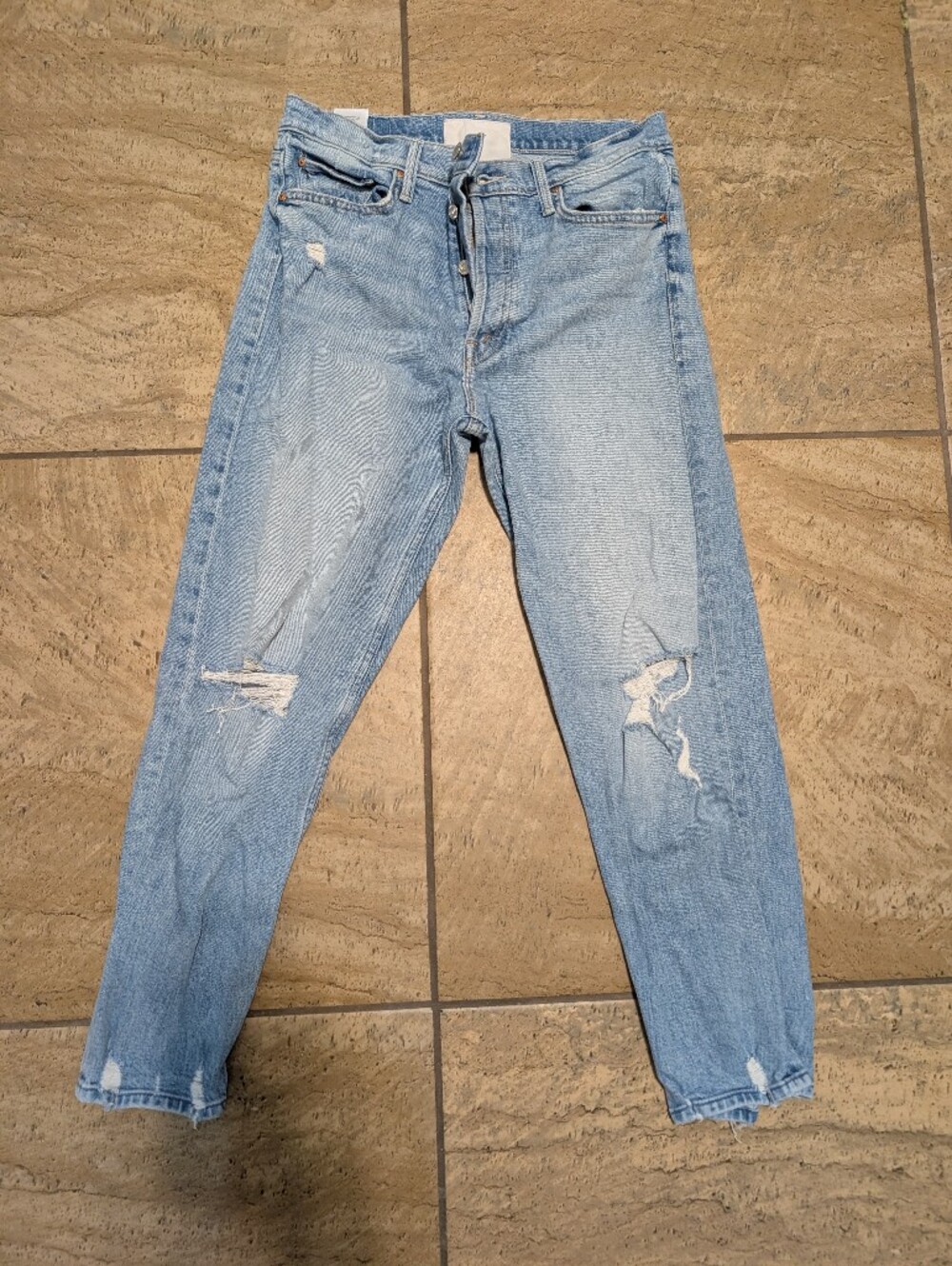 Mother Button Fly Light Wash Distressed Blue Women's 30 The Tom Cat